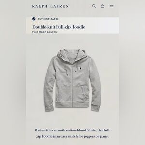 Polo Ralph Lauren Double-Knit Full-Zip Hoodie, Light Gray Men’s Medium- Like New